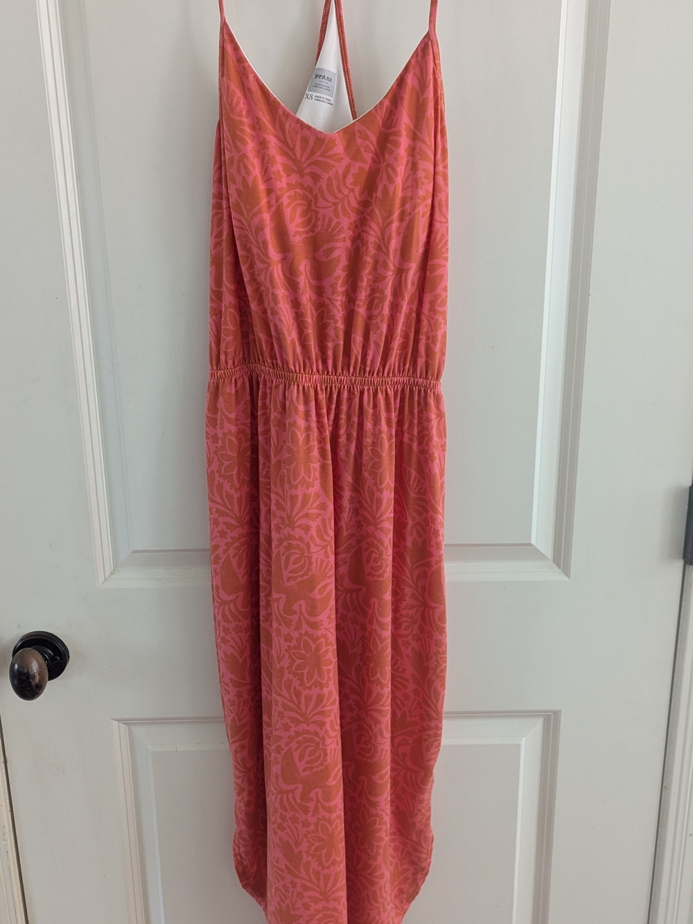 Prana Ayla Fresco Coral and Brown Floral Print Spaghetti Strap Dress Buit In Bra